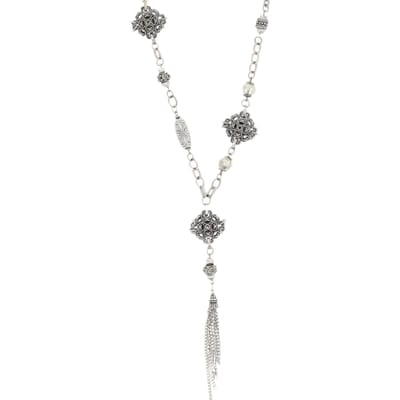 Behave – Ketting vintage antiek zilverkleur – 67 cm met hanger en kralen