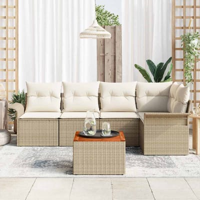 vidaXL - Tuinbank - Set - 6 - st - 5-Aantal - zitplaatsen - Beige - en - Crème