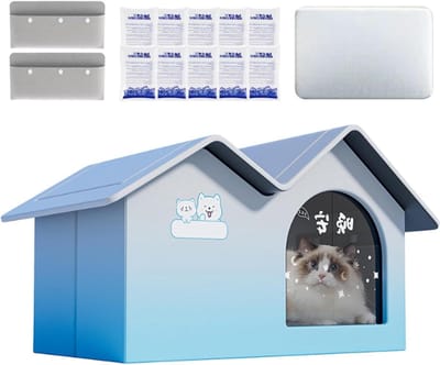 Verkoelend Kattenhol - Kattenkooi Huis - Warm Weer Comfort - Aluminium Folie Isolatie - 56W x 7H cm - Blauw