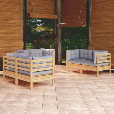 vidaXL - 6-delige - Loungeset - met - grijze - kussens - grenenhout
