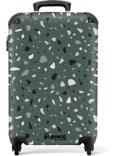 NoBoringSuitcases.com - Koffer - Terrazzo patroon veelkleurig groen - Past binnen 55x40x20 cm en 55x35x25 cm - Trolley handbagage - Valiezen met wieltjes volwassenen - Reiskoffer op wielen - Rolkoffer lichtgewicht