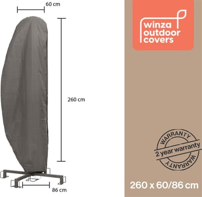 Winza Outdoor Covers - Luxe Premium Parasolhoes - met opzetstok - beschermhoes voor zweefarm parasol - Afmeting : 260x60/86 cm - Waterdicht PP Textiel - Grijs - 250x64 cm met Opzetstok - 2 Jaar Garantie