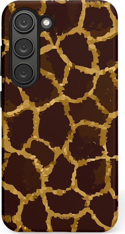Casetastic hoesje geschikt voor Samsung Galaxy S23 - Dubbellaagse bescherming - Afrikaanse Giraffenprint - Fashion Case - Zwart Bruin Goud Olijfgroen
