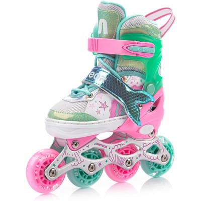Meteor Rollen voor kinderen M 34-37 - Kinder Skates - Mermaid - LED-verlichte wielen, ABEC-7 lagers, achterrem, verstelbare schoen, QUICK-LOCK gesp, regenboogdesign