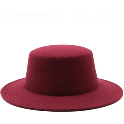 Herfst Winter Kinderen Vilten Fedora Hoeden voor Jongens Meisjes Effen Imitatie Wollen Platte bovenkant Jazz Petten Kind Formele Kleding Hoeden Kid Size 52-54CM wijnrode kleur