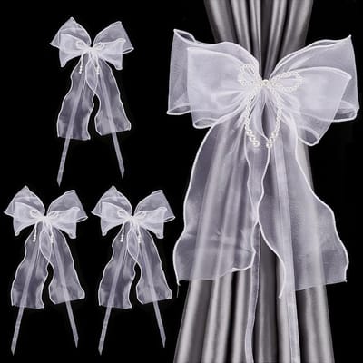 Dailygoody - Gordijnbinders - Strikgordijnhouders - Witte kralen - Decoratie - Gordijnclips - Geschikt voor elke ruimte - 4 stuks