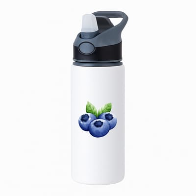 Hacebo® - Blauwe bessen waterfles met rietje zwart - Fruitschaal - Fruit liefhebbers - Bosbes - blaadjesfruit - gezond eten - water fles - 650ML