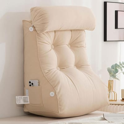Leeskussen Rugsteun - Kussen voor Bed - Ontspannen Lezen TV - Verstelbaar met Neksteun - 45x55 CM - Champagne
