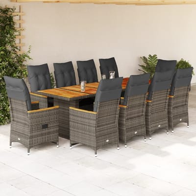 vidaXL - 11-delige - Bistroset - met - kussens - poly - rattan - grijs