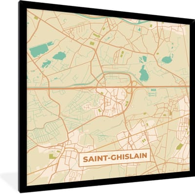 Fotolijst incl. Poster - Stadskaart - Saint-Ghislain - Plattegrond - Kaart - België - 40x40 cm - Posterlijst