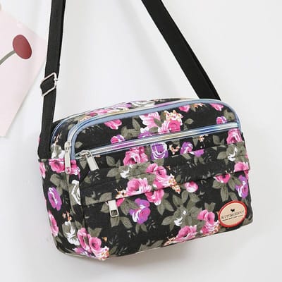 Casual Retro Nylon Schoudertas Meerlaags Bloemenprint Moeder Handtas Damesmode Vintage Bloemen Crossbody Tassen gray