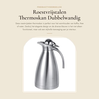 Dailygoods- Thermoskan 1,5 liter - Dubbelwandig - Roestvrij staal - Vacuüm-geïsoleerd - Koffie/thee - Lichtgewicht ontwerp - Koffiethermoskan