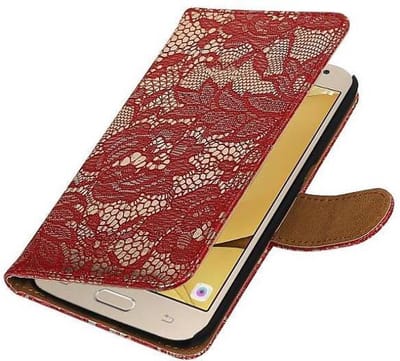 Bloem Bookstyle Hoesje - Wallet Case Telefoonhoesjes - Geschikt voor Samsung Galaxy J1 (2016) J120F Rood