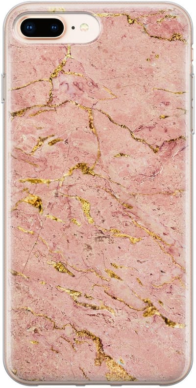 Leuke Telefoonhoesjes - Hoesje geschikt voor iPhone 8 Plus - Marmer roze goud - Soft case - TPU - Marmer - Roze