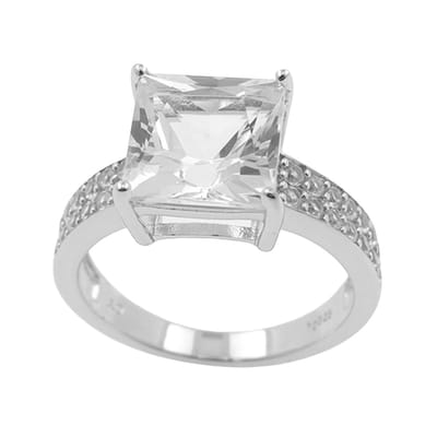 Cavill - Zilveren ring met 3 41 ct Princess Danburiet uit Mexico - 925 Sterling Zilver met 28 briljant geslepen Zirkonia - Elegante 25x20 mm damesring