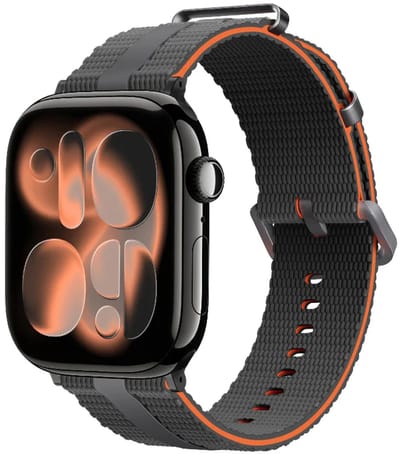 Strap-it Sportief siliconen bandje geschikt voor Apple Watch 1/2/3/4/5/6/7/8/9/10/11/SE/SE2/SE3 - Maat: 38/40/41/42mm Donkergrijs/Oranje