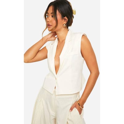 boohoo Dames Boxy Gekorte Longline Vest | Ecru | Maat: 38