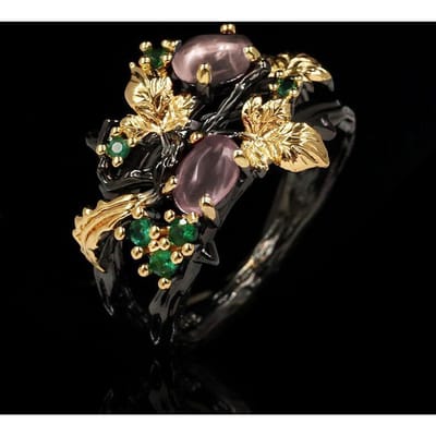 Kruis Europese en Amerikaanse Mode Trendy Gekleurde Edelsteen Planten Bloemen Zwart Goud Tweekleurige Damesring No. 8 black
