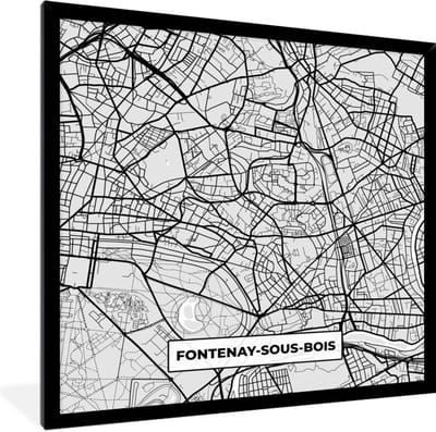 Fotolijst incl. Poster - Plattegrond - Fontenay-sous-Bois - Stadskaart - Kaart - Frankrijk - 40x40 cm - Posterlijst
