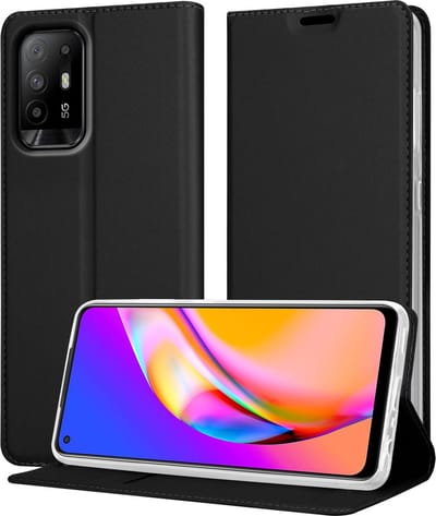 Cadorabo Hoesje geschikt voor Oppo A94 5G in CLASSY ZWART - Beschermhoes met magnetische sluiting, standfunctie en kaartvakje Book Case Cover Etui