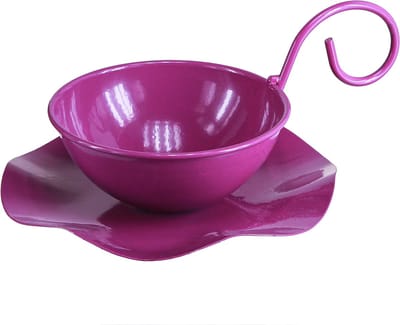 Decoratief metalen theekopje op schoteltje, paars, Ø11,5 cm, H8 cm, 2