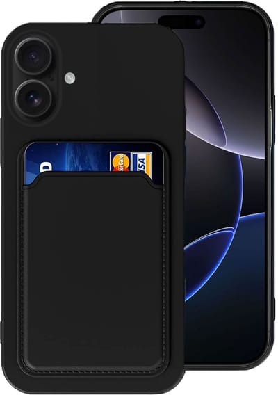 Geschikt voor Apple iPhone 16 Pasjes houder Hoesje Case - Portemonnee Hoesje Cover - Zwart