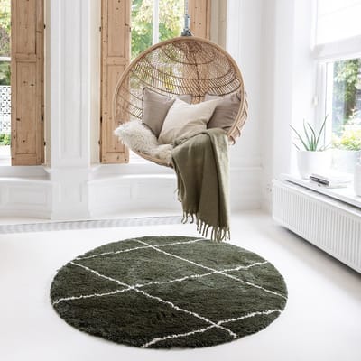 Berber Rond vloerkleed hoogpolig Groen/Cream - scandinavisch - nea - Rond 160 Ø - (M)