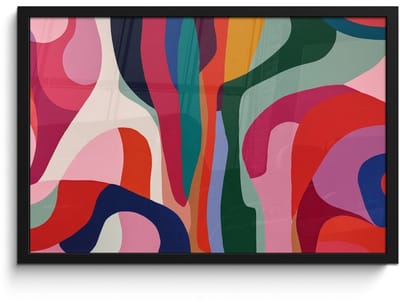 Poster in lijst - Fotolijst 60x40 cm - Posters - Vormen - Bochten - Kleurrijk - Abstract - Posterlijst zwart - Decoratie - Wanddecoratie woonkamer - Muurdecoratie slaapkamer