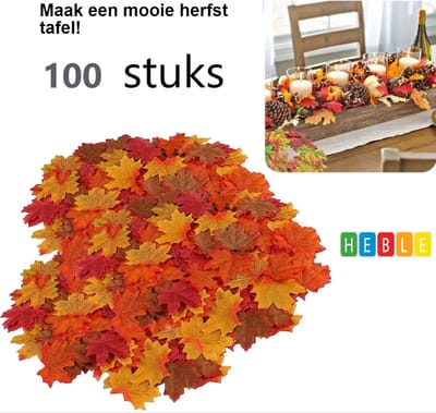 Heble® - "100-stuks Herfst Esdoorn Bladeren | 8x6.5cm | Gekleurd | Geel, Oranje, Rood | Slinger Decoratie voor Herfst Versiering"