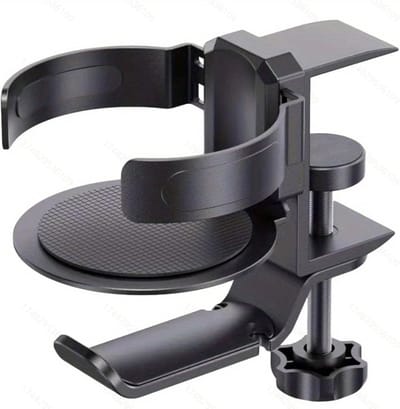 Hoofdtelefoonstandaard met bekerhouder - Headset houder bureau - Bureau organiseren - 360 graden draaibaar - Voor bladen 0.5-5.6 cm - Zwart