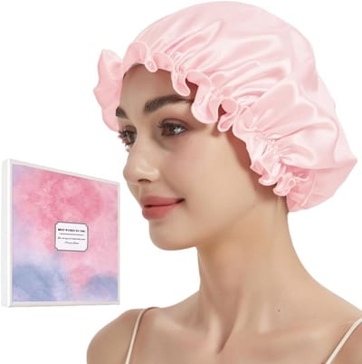 Antislip zijden slaapmuts roze - 100% zijden haarband voor krullend en lang haar, elastisch, verpakt in geschenkdoos