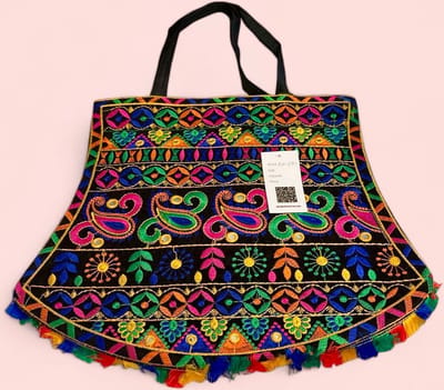 Schoudertas - Vedantan - Damestas - 35 x 40 cm - Katoen - kleurrijk borduurwerk - picknicktas - Leuke Strandtas - Klein - Schattige - Vrolijke print - Twee handvaten