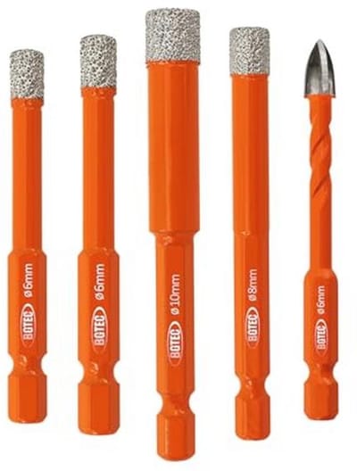 Droge Diamantboren Set voor Tegels 6/6/8/10mm met Quick Change Hex Shank en Carbide Boor