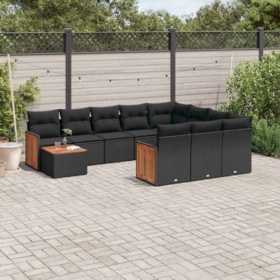 vidaXL - 11-delige - Loungeset - met - kussens - poly - rattan - zwart