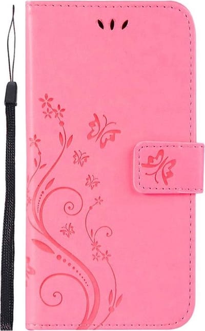 Shop4 - Geschikt voor Samsung Galaxy M20 (Power) Hoesje - Wallet Case Vlinder Patroon Licht Roze