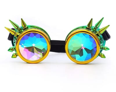 LOUD AND CLEAR® - Caleidoscoop Bril - Spacebril - Space Bril - Steampunk Bril - Stekels - Goud - Geel - Groen