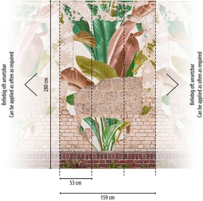 OUDE MUUR MET PALMBLADEREN FOTOBEHANG | Industrieel - Beige Bruin Groen - Livingwalls The Wall II
