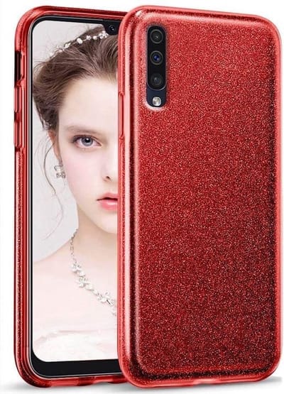 LuxeBass Samsung Galaxy A21S - Glitter Siliconen - Rood - telefoonhoes - gsm hoes - gsm hoesjes
