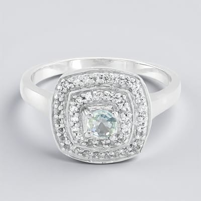 Cavill - Zilveren ring - 925 Sterling zilver - 0,16 ct Tanzaniaanse blauwe saffier - 0,24 ct witte topaas - Elegante moderne damesring maat 17