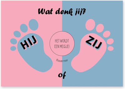 Gender reveal kraskaart | Babyvoetjes | 10 stuks | Meisje