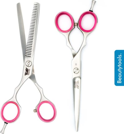 BEAUTYTOOLS Set Linkshandige Kappersschaar + Uitdunschaar/ Effileerschaar - SilverCut (5.5 Inch) - (RLS-2830)