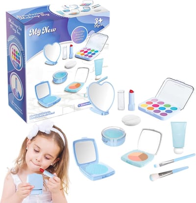 Kinderspeelgoed Make-up - Speelset Meisjes - Rollenspel Pleizer - Niet-smeerbaar Speelgoed - 16 x 14 cm - Blauw