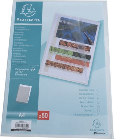 Exacompta 10x Pak van 50 L mappen- gekorrelde PP 12/100ste - A4 - Transparant - 5850E