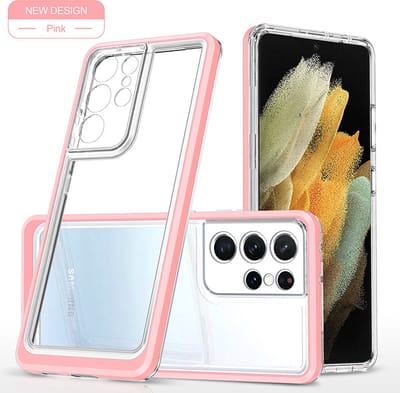 Hoesje Geschikt Voor Samsung Galaxy S21 Ultra hoesje Transparant backcover met bumper case – Roze – oTronica