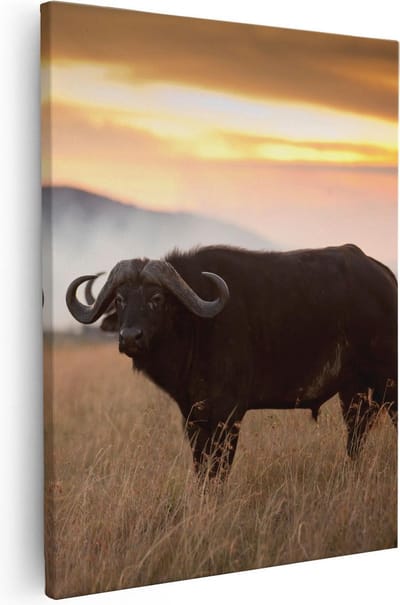 Artaza Canvas Schilderij Dierenkop Buffel - 40x50 cm - Wanddecoratie Wilde Dieren - Muurdecoratie Afrikaans - Kamer Accessoires Woonkamer