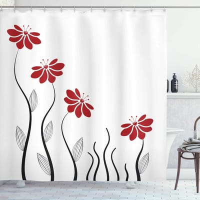 Klaproos Douchegordijn Rode Bloemen Douchegordijnen voor Badkamer Botanisch Bloemen Badkamer Gordijn Huisdecoratie met Haken W90xH180cm(35x70 in)