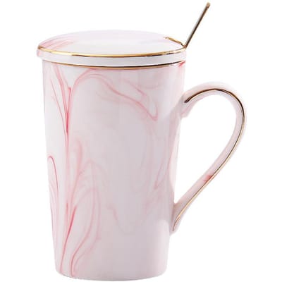 Marmeren Mok met Deksel en Lepel Koffie Zelfroerende Mok 12OZ Keramische Marmeren Kop Mok voor Café of Thee Keuze 301-400ml