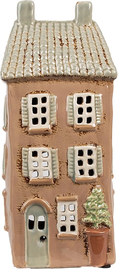 Clayre & Eef Waxinelichthouder Huis 12x9x28 cm Bruin Beige Keramiek