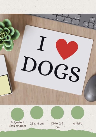 Akyol - i love dogs Muismat - Honden - cadeau honden liefhebber - cadeau - dog lover - 23 bij 19 cm