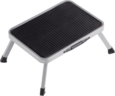 Famanu - Stalen opstapkruk met 1 antislip trede, compact en stevig, 150 kg draagvermogen